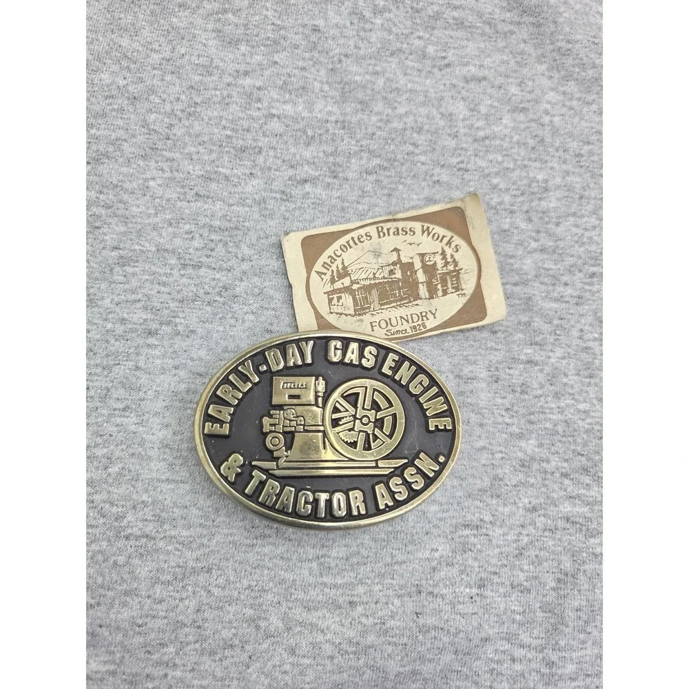 Vintage AnaCortes Solid Brass Early Day Gas Engine Tractor Association Buckle